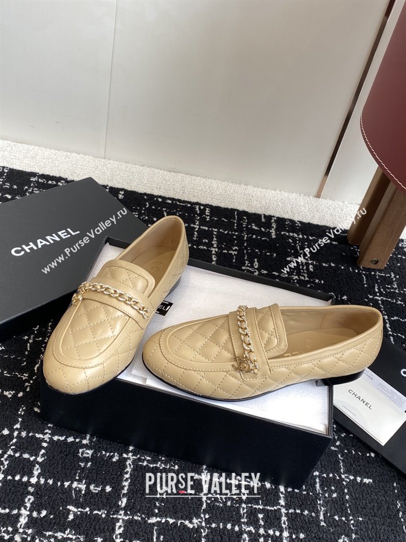 Chanel Diamond-Quilted Calfskin Loafers with Chain CH9331 Beige 2025 (KL-25090331)