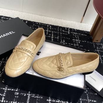 Chanel Diamond-Quilted Calfskin Loafers with Chain CH9331 Beige 2025 (KL-25090331)