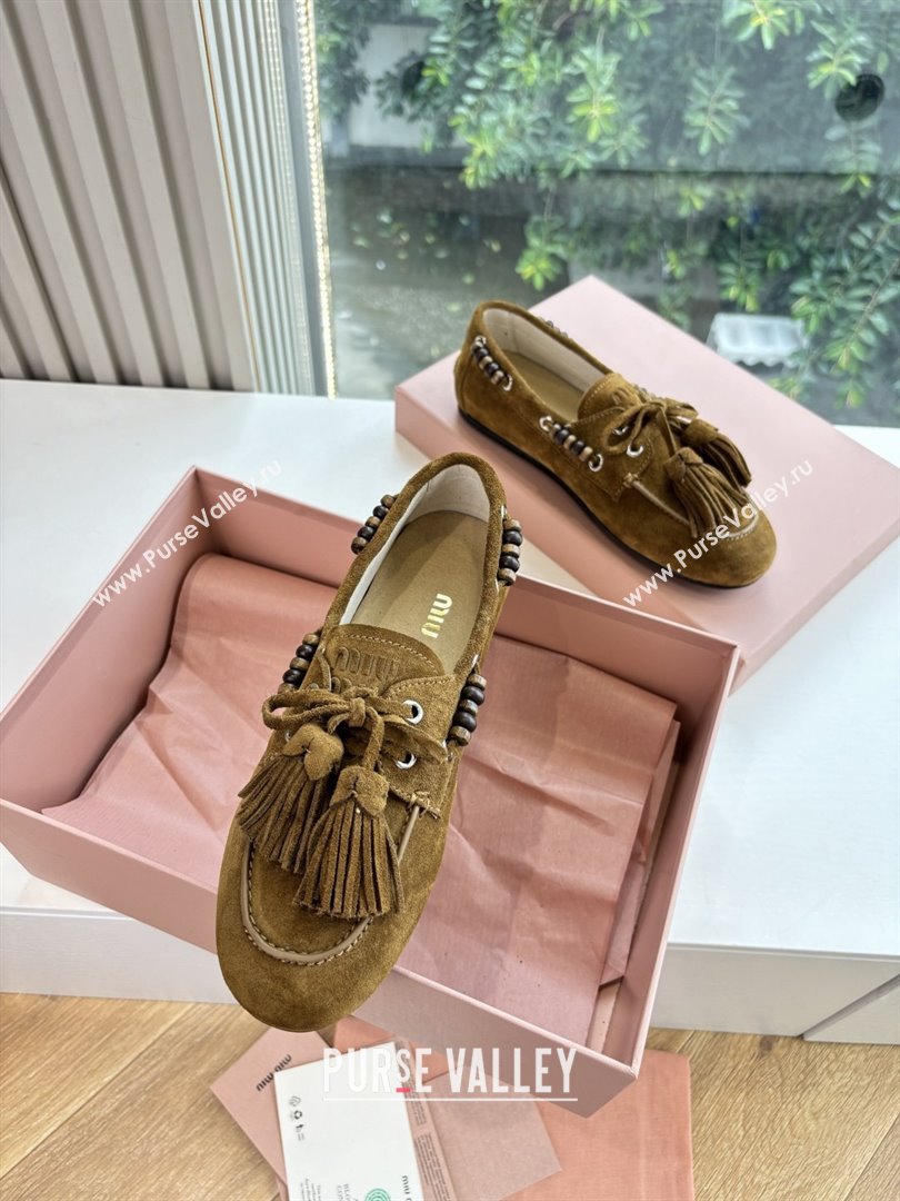 Miu Miu Suede Tassel Loafers 5D518E Olive Green 2025 (MD-25090608)