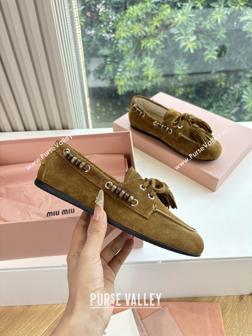 Miu Miu Suede Tassel Loafers 5D518E Olive Green 2025 (MD-25090608)