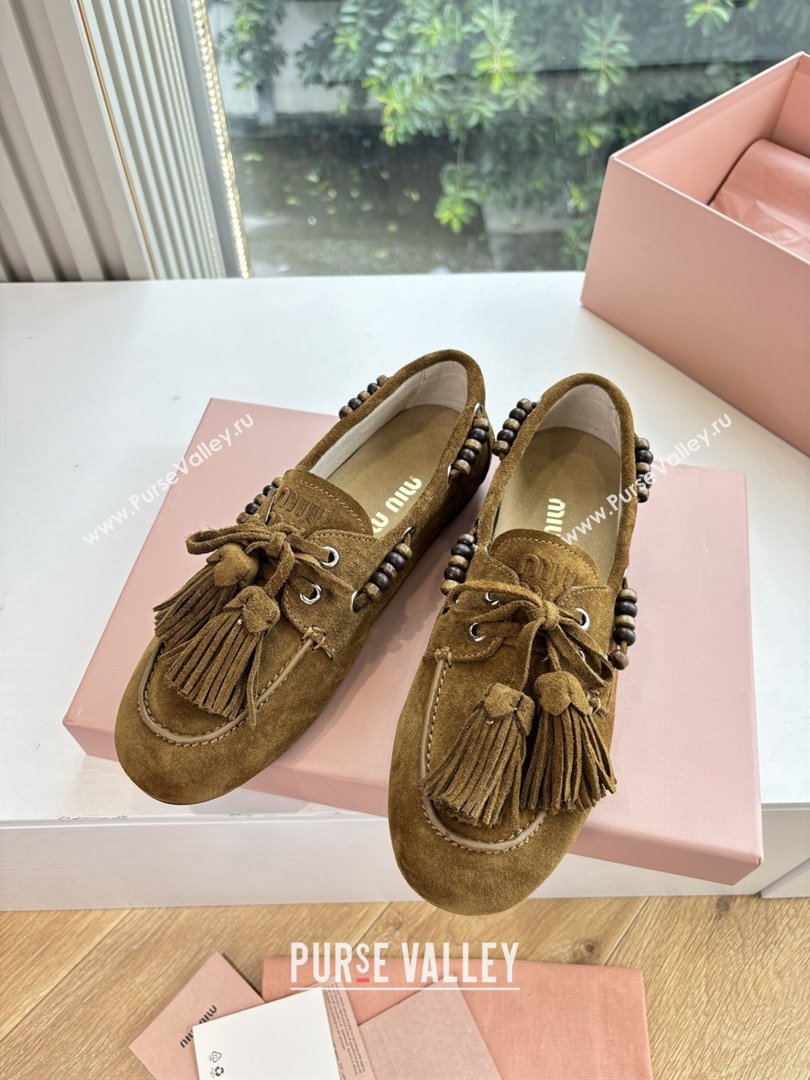Miu Miu Suede Tassel Loafers 5D518E Olive Green 2025 (MD-25090608)
