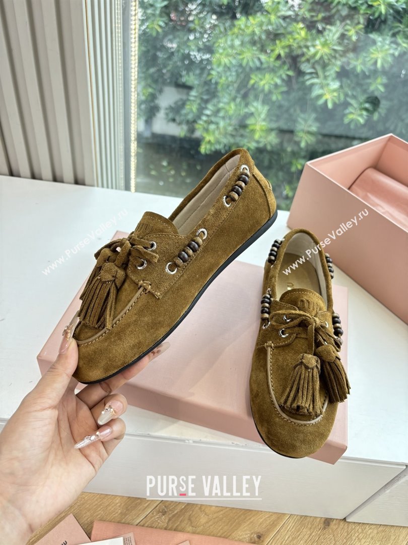 Miu Miu Suede Tassel Loafers 5D518E Olive Green 2025 (MD-25090608)