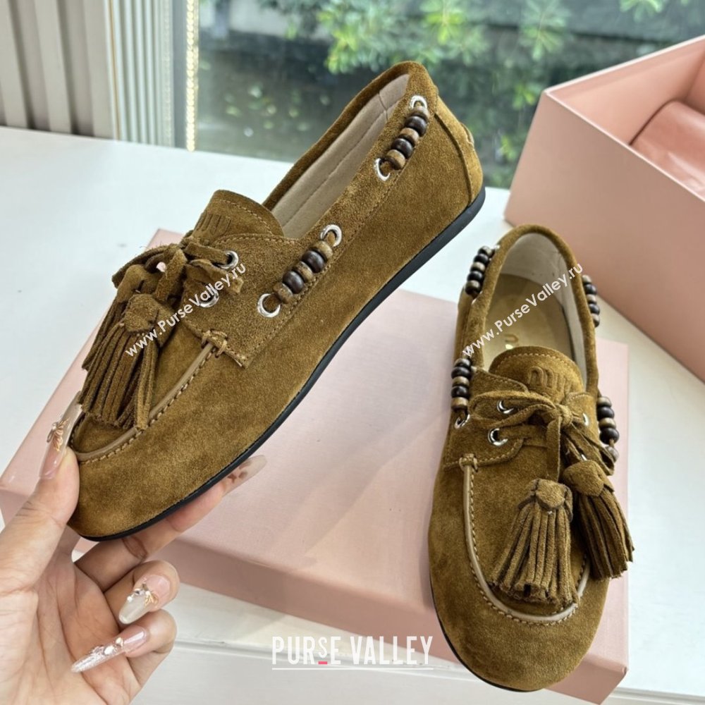 Miu Miu Suede Tassel Loafers 5D518E Olive Green 2025 (MD-25090608)