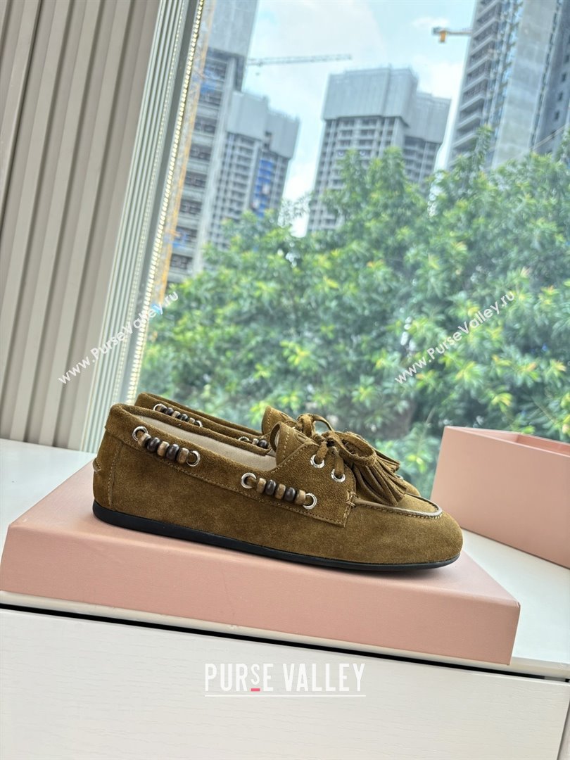 Miu Miu Suede Tassel Loafers 5D518E Olive Green 2025 (MD-25090608)