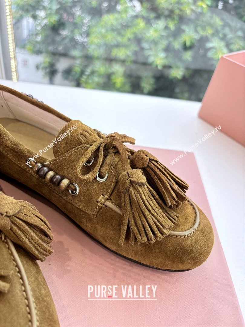 Miu Miu Suede Tassel Loafers 5D518E Olive Green 2025 (MD-25090608)