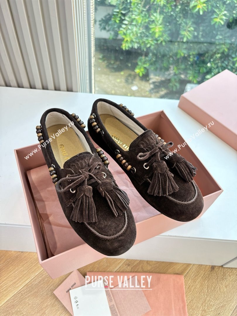 Miu Miu Suede Tassel Loafers 5D518E Chocolate Brown 2025 (MD-25090609)
