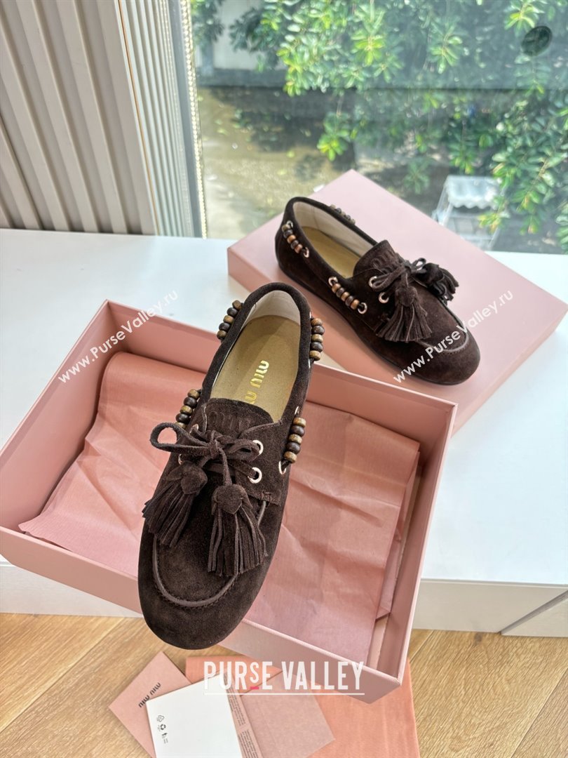 Miu Miu Suede Tassel Loafers 5D518E Chocolate Brown 2025 (MD-25090609)