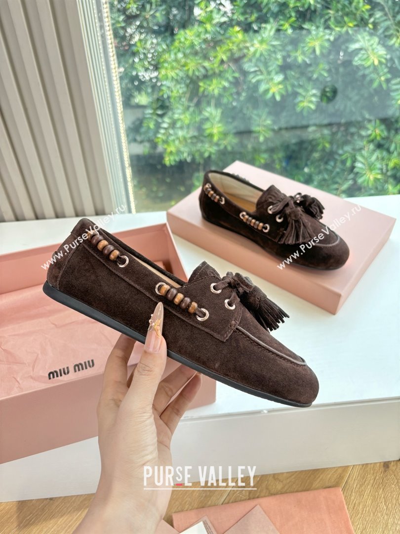 Miu Miu Suede Tassel Loafers 5D518E Chocolate Brown 2025 (MD-25090609)