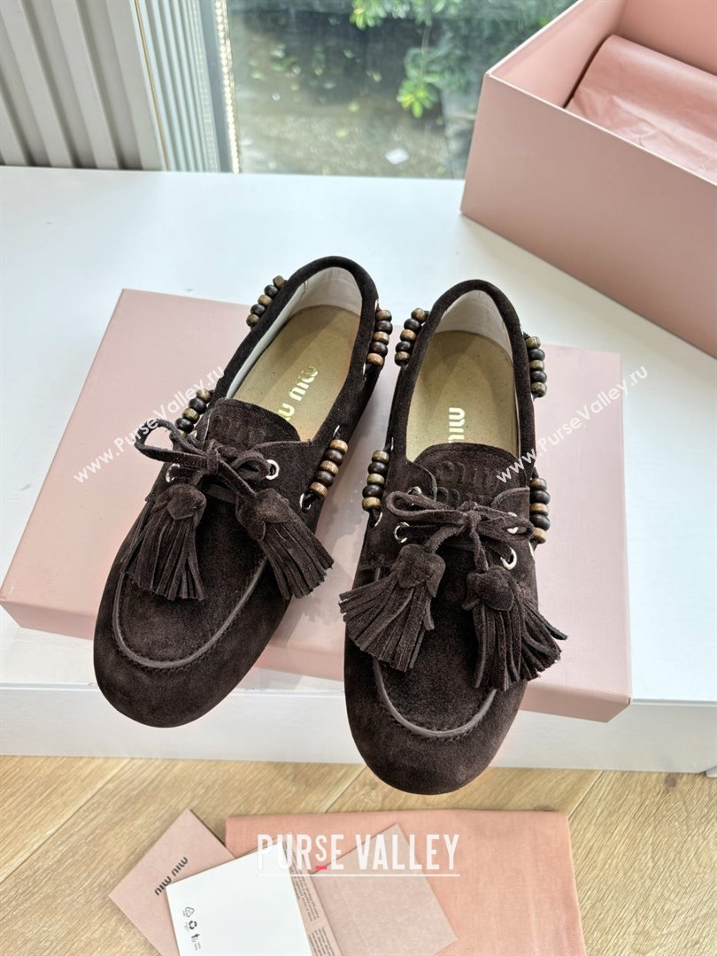 Miu Miu Suede Tassel Loafers 5D518E Chocolate Brown 2025 (MD-25090609)