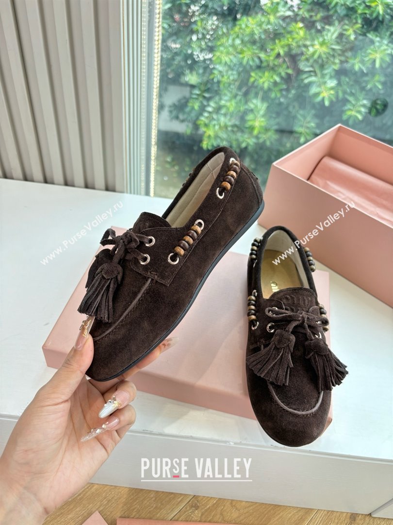 Miu Miu Suede Tassel Loafers 5D518E Chocolate Brown 2025 (MD-25090609)