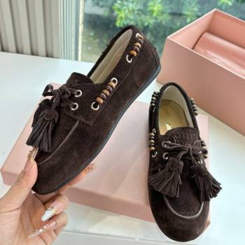 Miu Miu Suede Tassel Loafers 5D518E Chocolate Brown 2025 (MD-25090609)