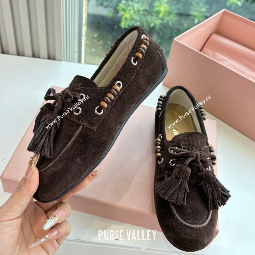 Miu Miu Suede Tassel Loafers 5D518E Chocolate Brown 2025 (MD-25090609)