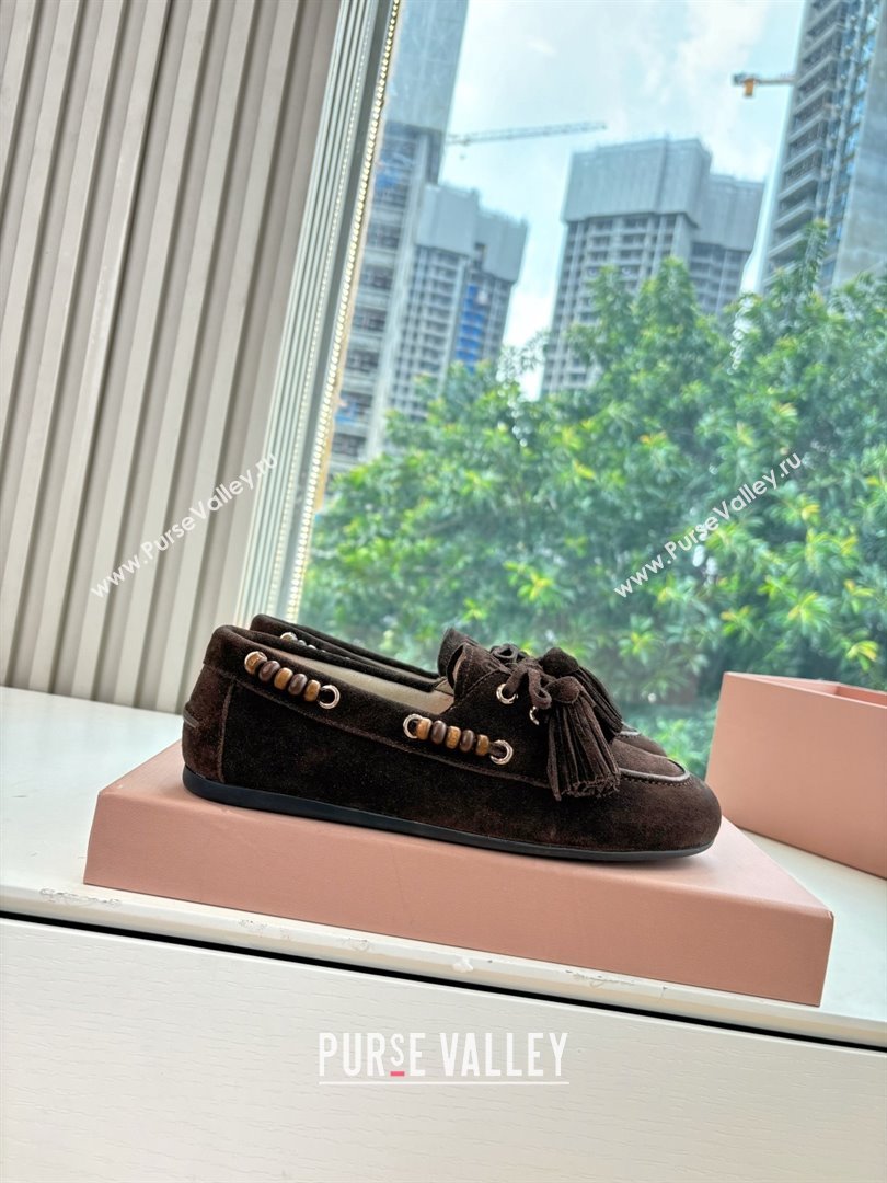 Miu Miu Suede Tassel Loafers 5D518E Chocolate Brown 2025 (MD-25090609)