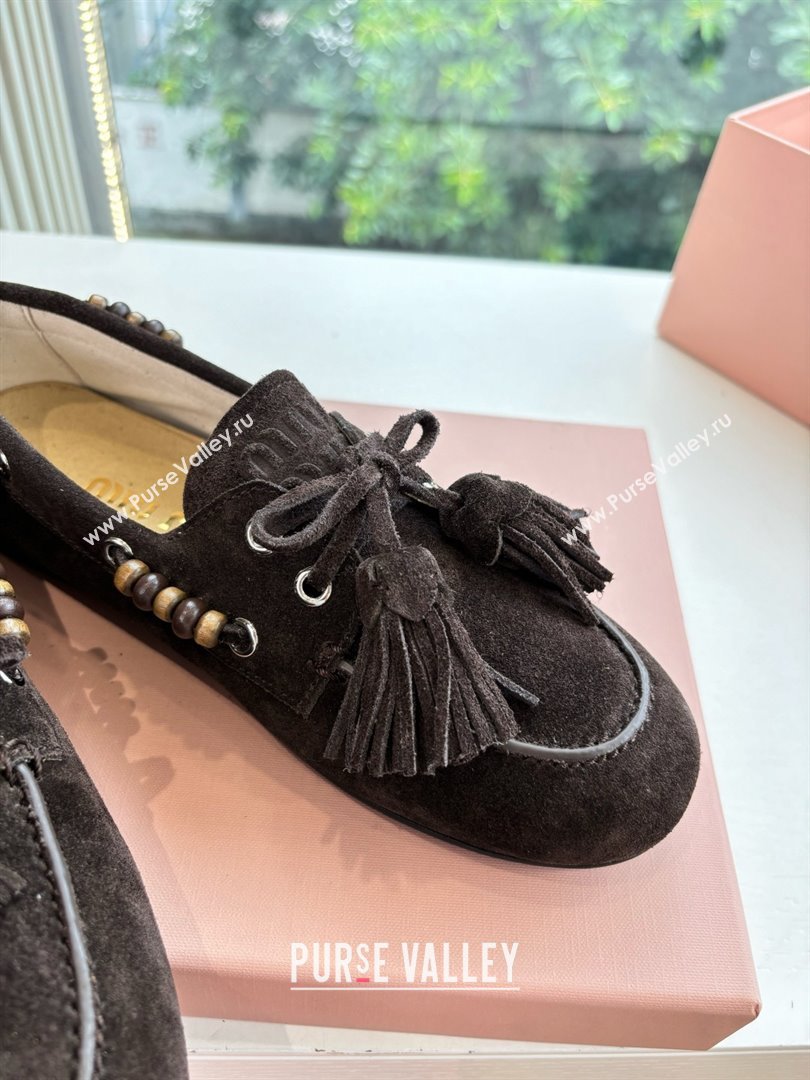 Miu Miu Suede Tassel Loafers 5D518E Chocolate Brown 2025 (MD-25090609)