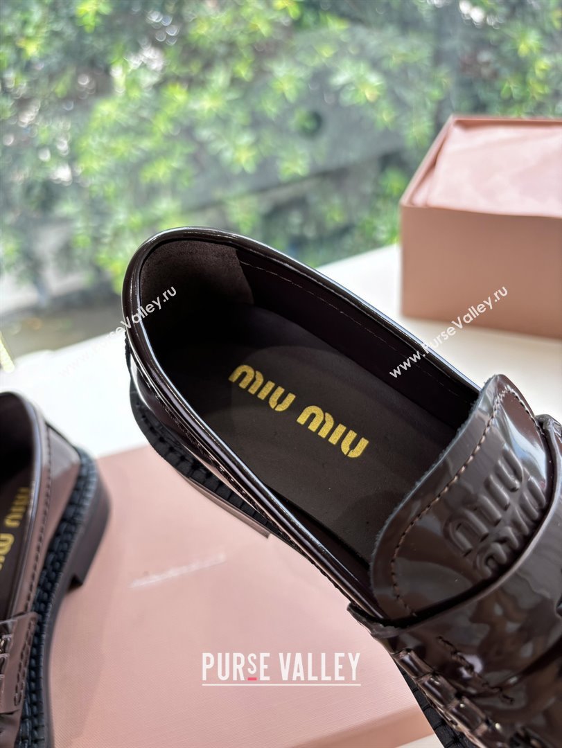 Miu Miu Shiny Calfskin Loafers with Tassel Dark Brown 2025 (MD-25090601)