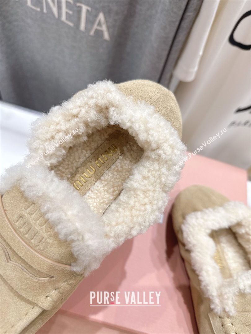Miu Miu Ruches Suede Loafers with Shearling Beige 2025 (MD-25090603)