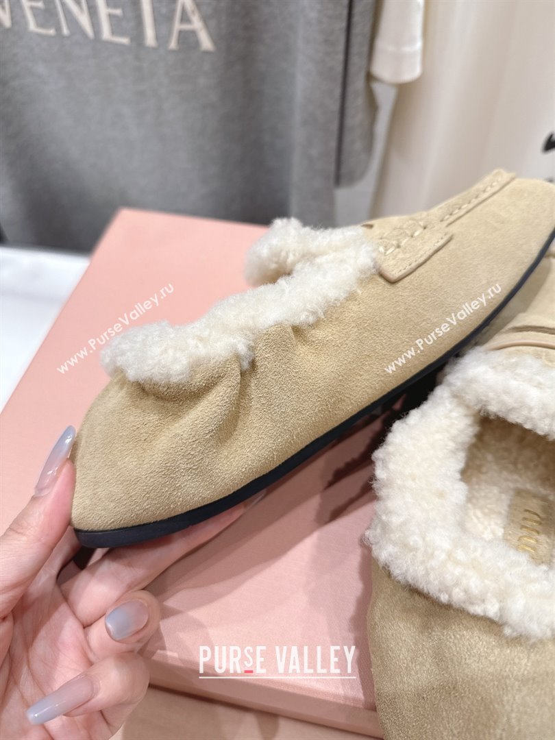 Miu Miu Ruches Suede Loafers with Shearling Beige 2025 (MD-25090603)