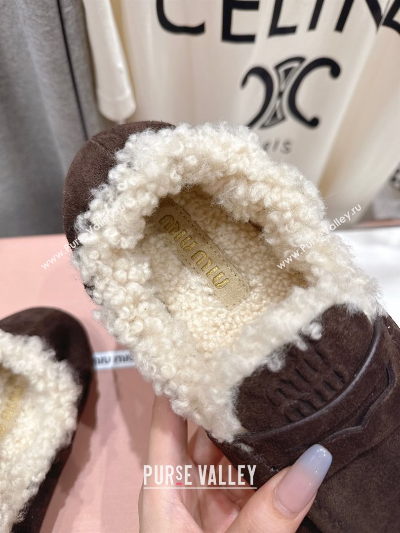 Miu Miu Ruches Suede Loafers with Shearling Dark Brown 2025 (MD-25090604)
