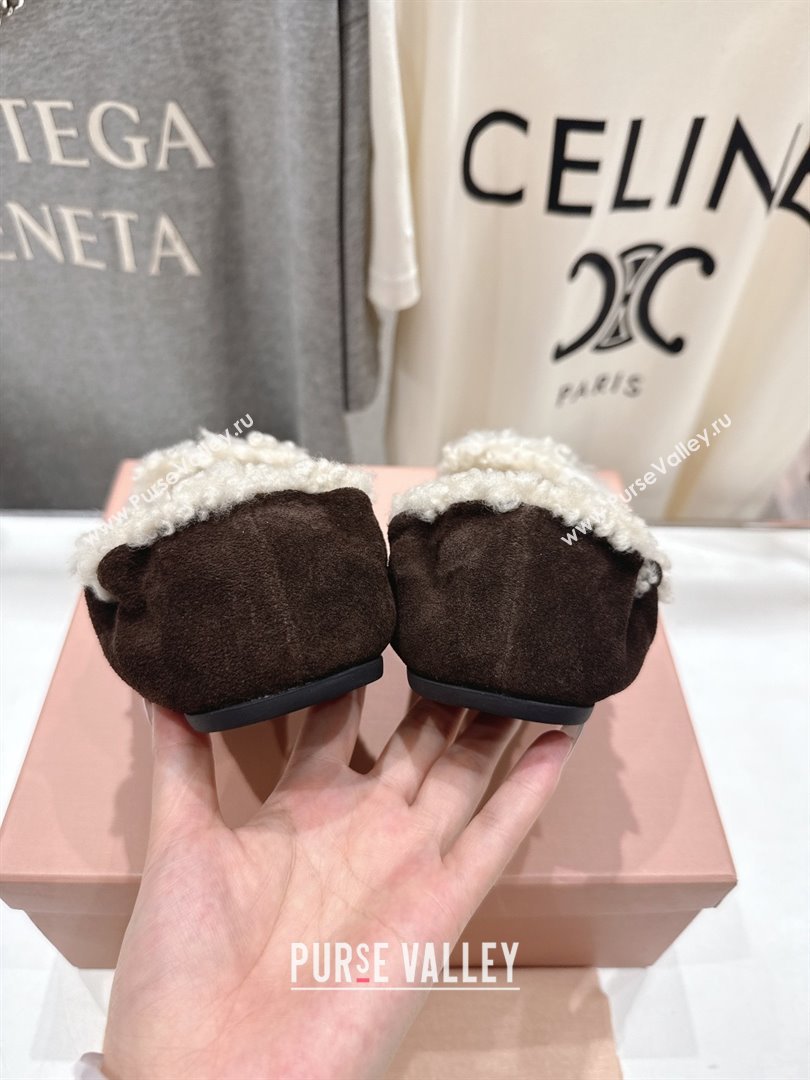 Miu Miu Ruches Suede Loafers with Shearling Dark Brown 2025 (MD-25090604)