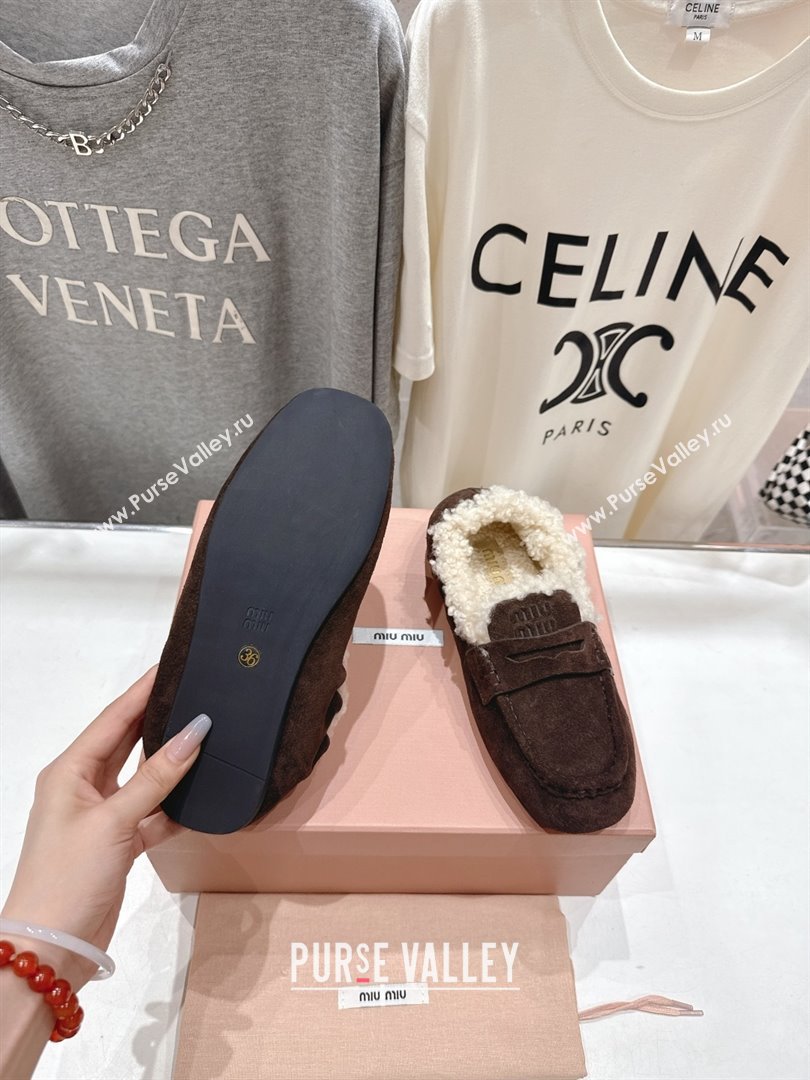 Miu Miu Ruches Suede Loafers with Shearling Dark Brown 2025 (MD-25090604)