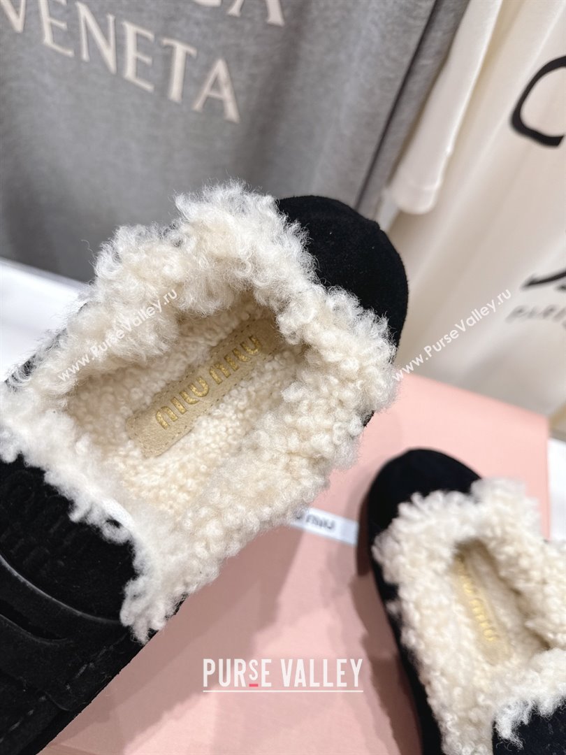 Miu Miu Ruches Suede Loafers with Shearling Black 2025 (MD-25090605)