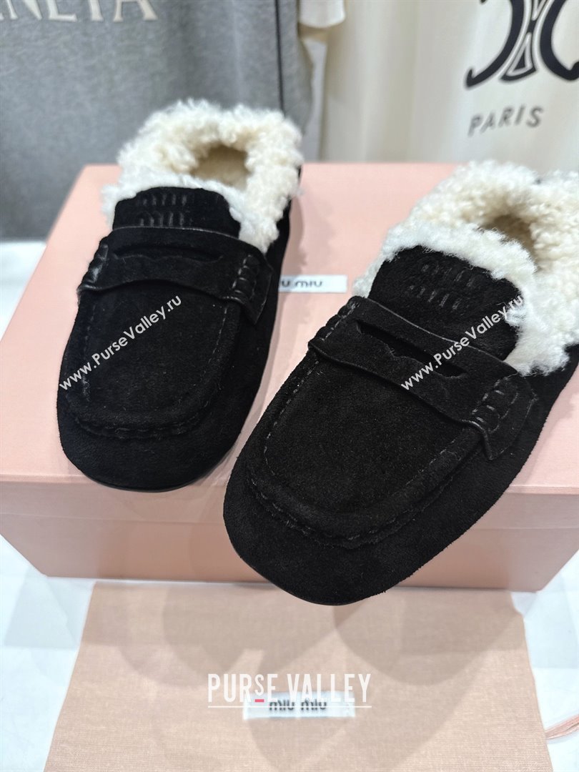 Miu Miu Ruches Suede Loafers with Shearling Black 2025 (MD-25090605)
