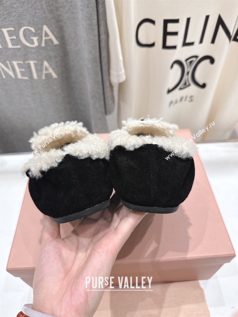 Miu Miu Ruches Suede Loafers with Shearling Black 2025 (MD-25090605)