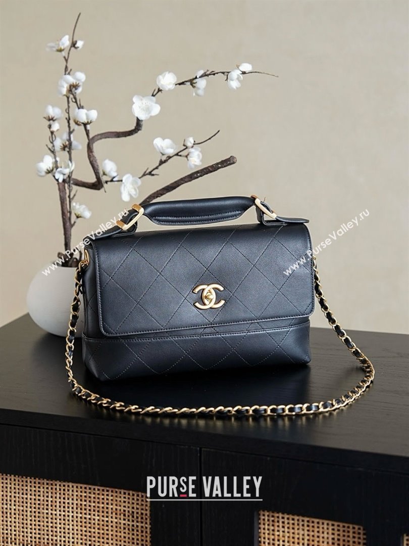 Chanel Lambskin Large Flap Bag with Top Handle AS5637 Black 2025 (YEZI-25090615)