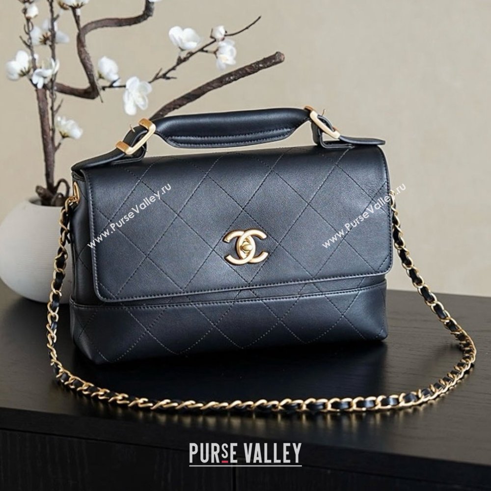 Chanel Lambskin Large Flap Bag with Top Handle AS5637 Black 2025 (YEZI-25090615)