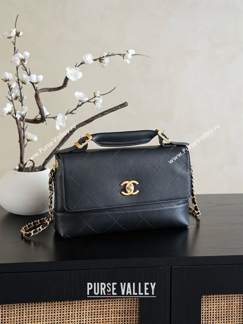 Chanel Lambskin Large Flap Bag with Top Handle AS5637 Black 2025 (YEZI-25090615)