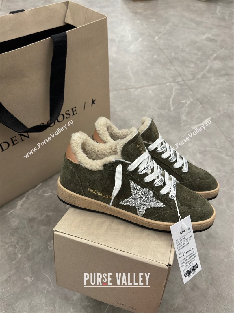 Golden Goose Ball Star Sneakers with shearling Green Suede 2025 (13-25090611)