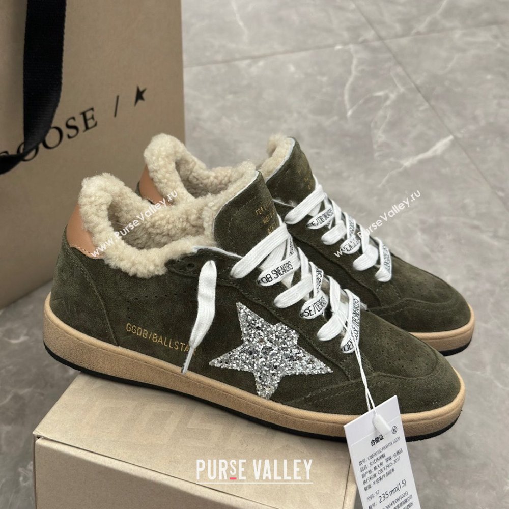 Golden Goose Ball Star Sneakers with shearling Green Suede 2025 (13-25090611)