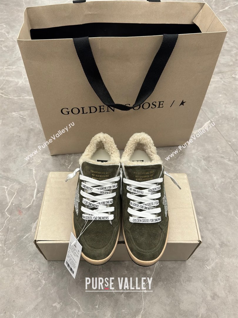 Golden Goose Ball Star Sneakers with shearling Green Suede 2025 (13-25090611)