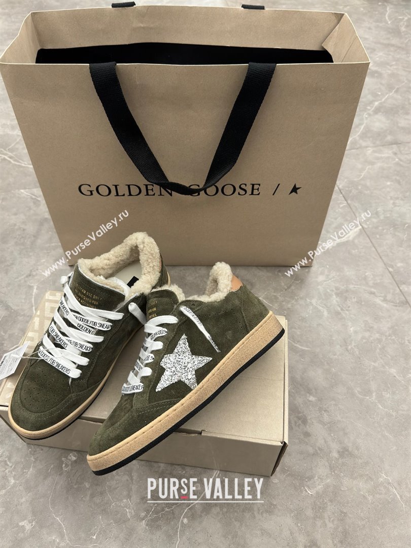 Golden Goose Ball Star Sneakers with shearling Green Suede 2025 (13-25090611)