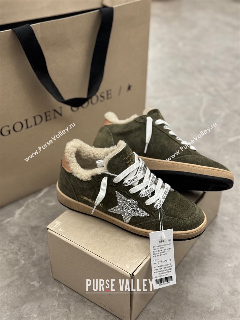 Golden Goose Ball Star Sneakers with shearling Green Suede 2025 (13-25090611)