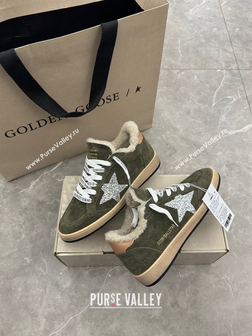Golden Goose Ball Star Sneakers with shearling Green Suede 2025 (13-25090611)