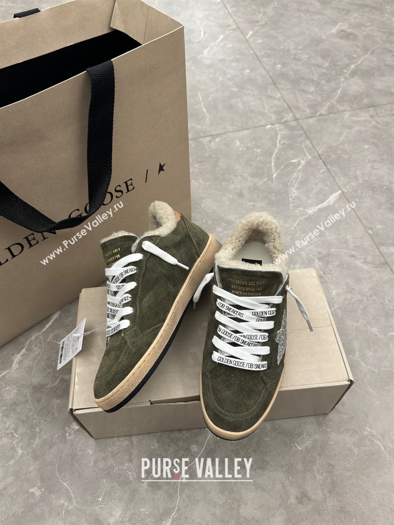 Golden Goose Ball Star Sneakers with shearling Green Suede 2025 (13-25090611)