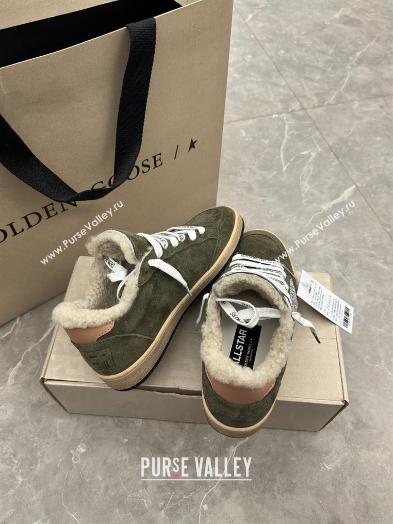 Golden Goose Ball Star Sneakers with shearling Green Suede 2025 (13-25090611)