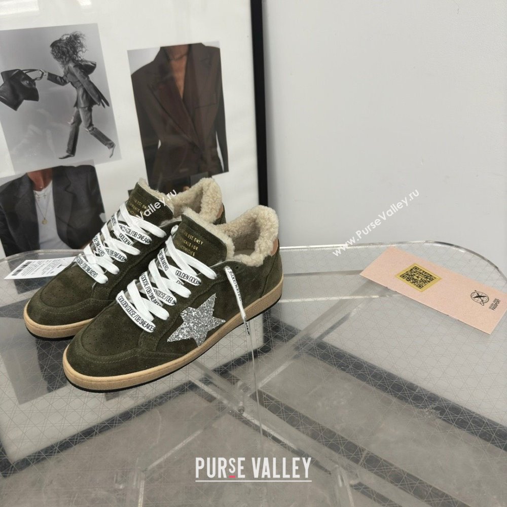 Golden Goose Ball Star Sneakers with shearling Green Suede 2025 (13-25090611)