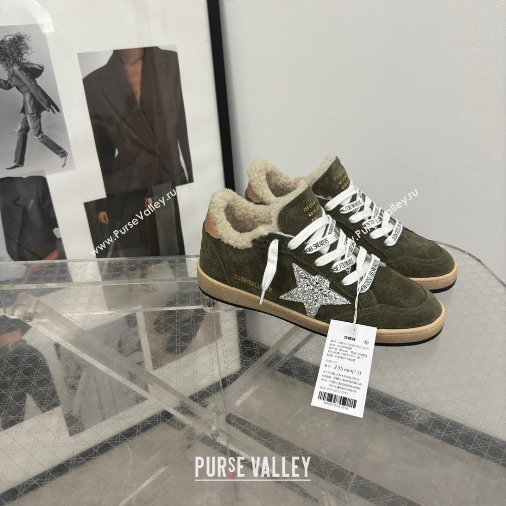 Golden Goose Ball Star Sneakers with shearling Green Suede 2025 (13-25090611)