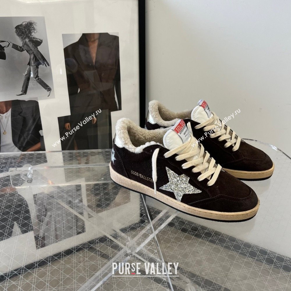 Golden Goose Ball Star Sneakers with shearling Dark Brown Suede 2025 (13-25090610)