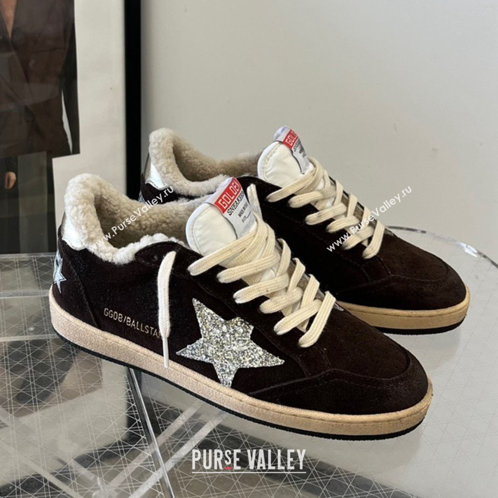 Golden Goose Ball Star Sneakers with shearling Dark Brown Suede 2025 (13-25090610)