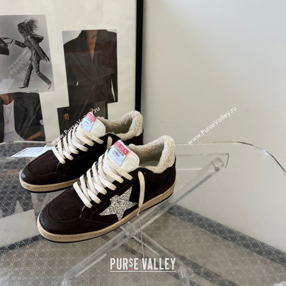 Golden Goose Ball Star Sneakers with shearling Dark Brown Suede 2025 (13-25090610)