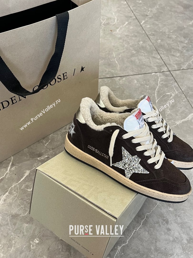 Golden Goose Ball Star Sneakers with shearling Dark Brown Suede 2025 (13-25090610)