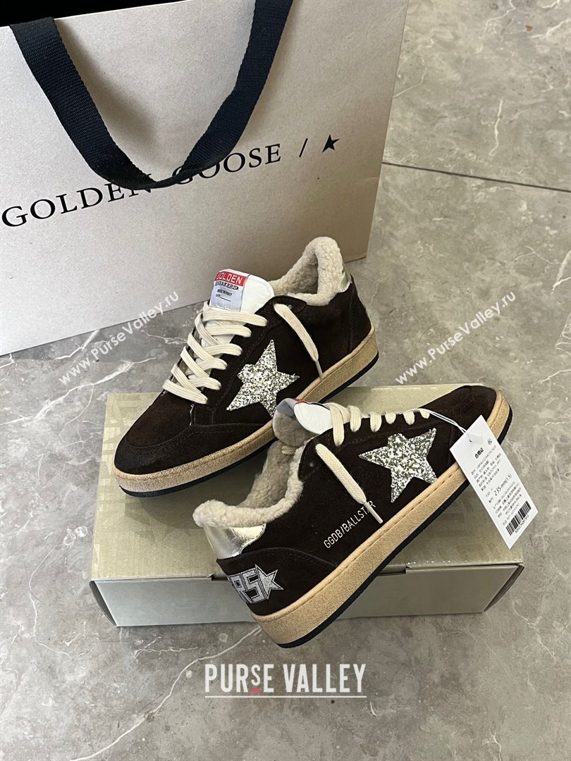 Golden Goose Ball Star Sneakers with shearling Dark Brown Suede 2025 (13-25090610)