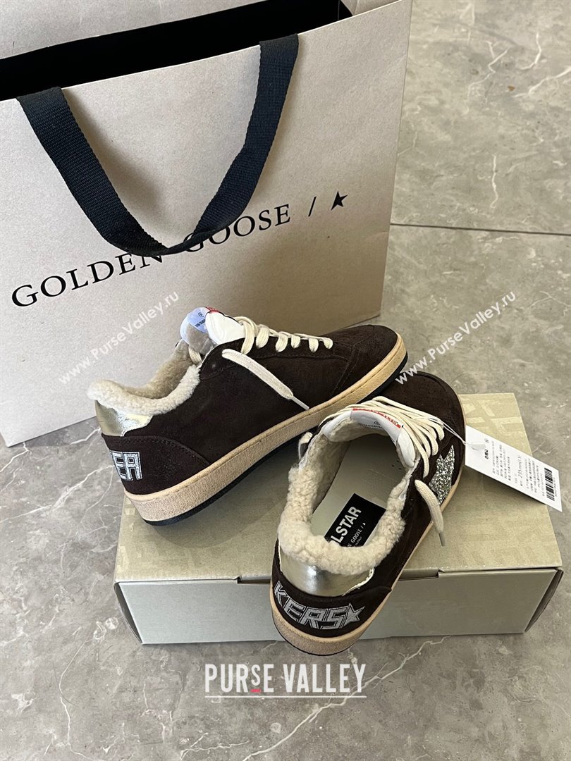 Golden Goose Ball Star Sneakers with shearling Dark Brown Suede 2025 (13-25090610)