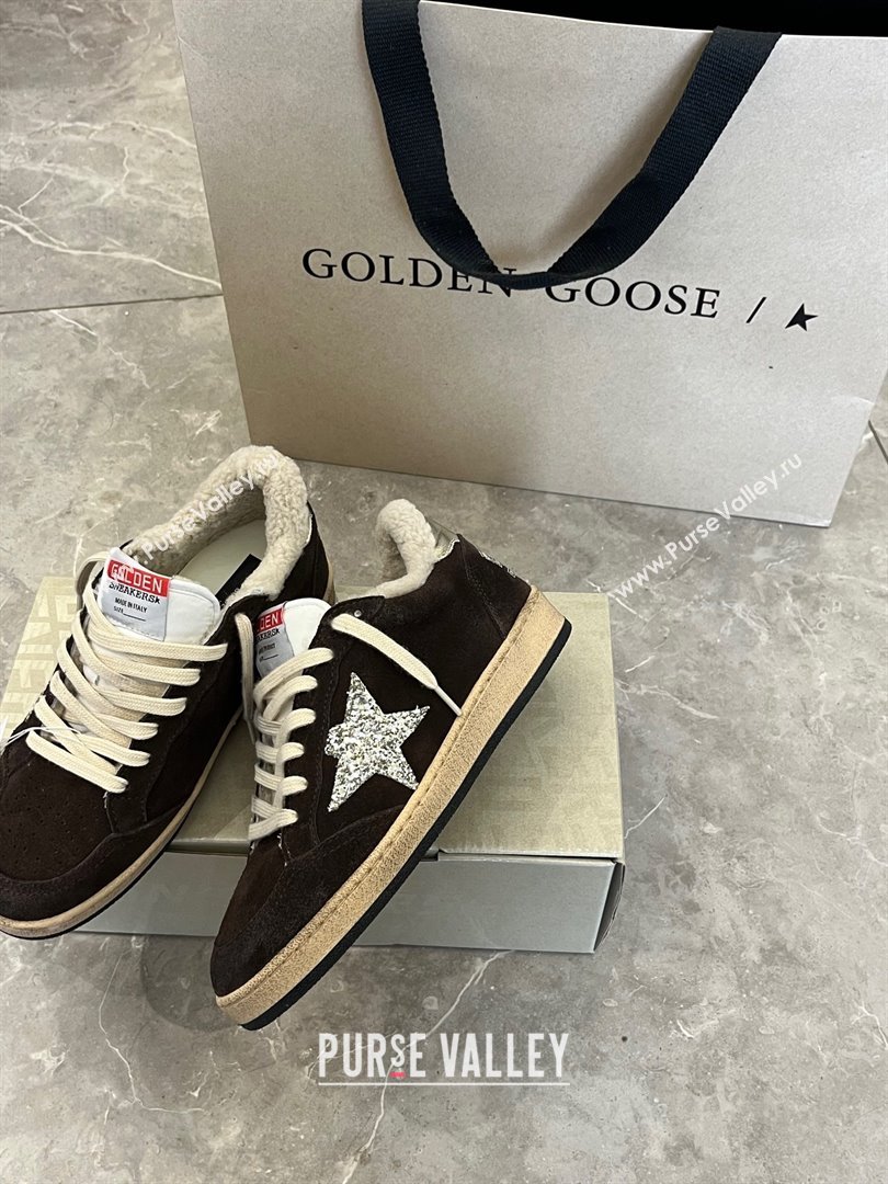 Golden Goose Ball Star Sneakers with shearling Dark Brown Suede 2025 (13-25090610)
