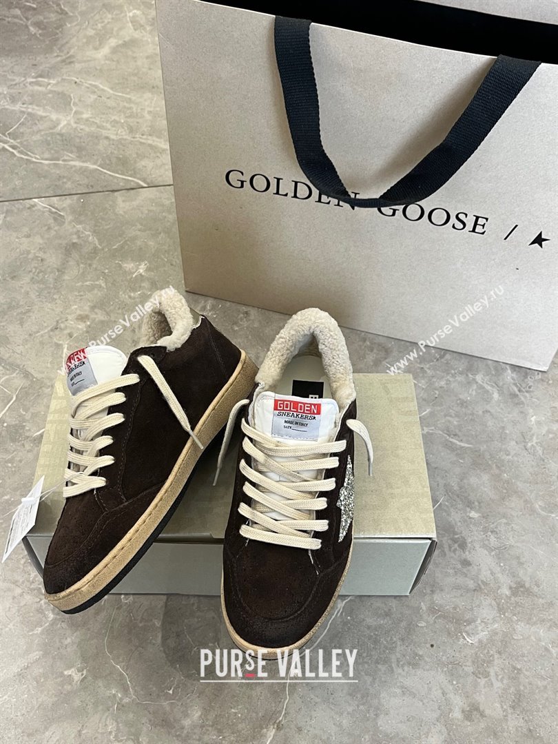 Golden Goose Ball Star Sneakers with shearling Dark Brown Suede 2025 (13-25090610)