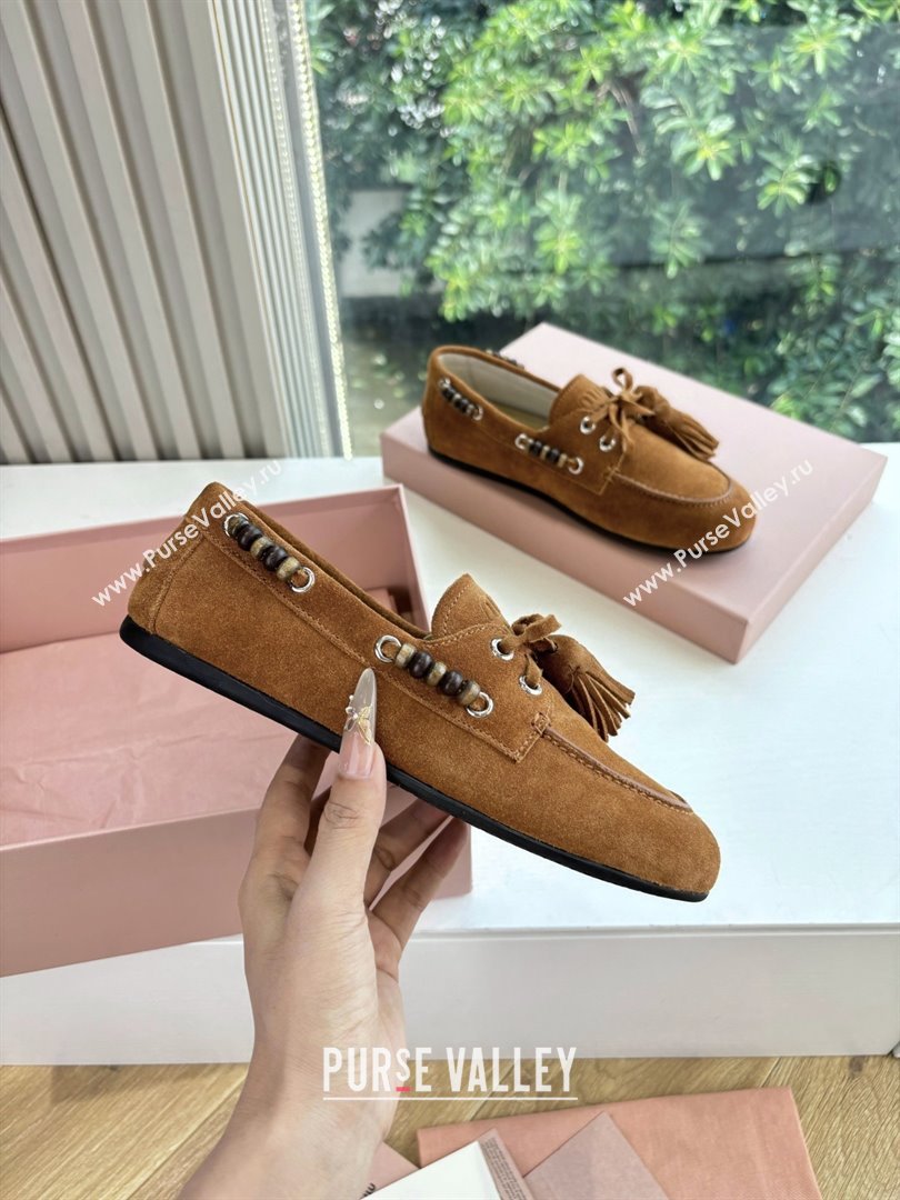 Miu Miu Suede Tassel Loafers 5D518E Brown 2025 (MD-25090606)