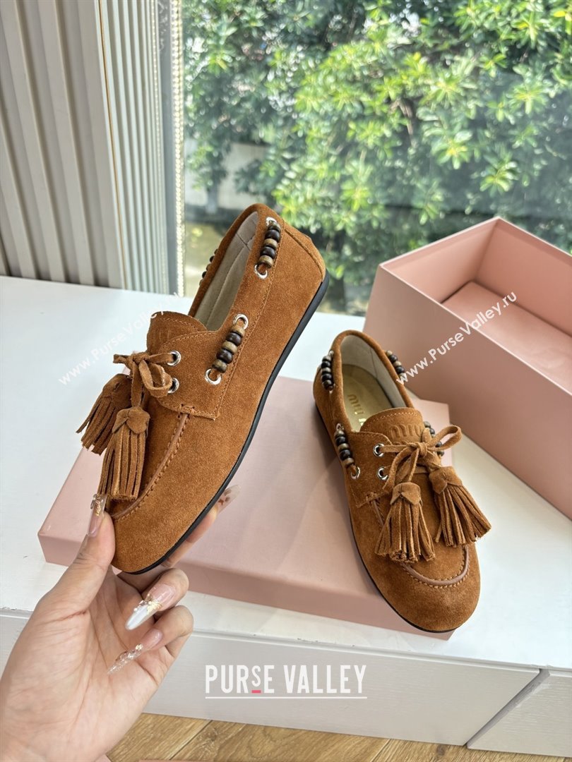 Miu Miu Suede Tassel Loafers 5D518E Brown 2025 (MD-25090606)